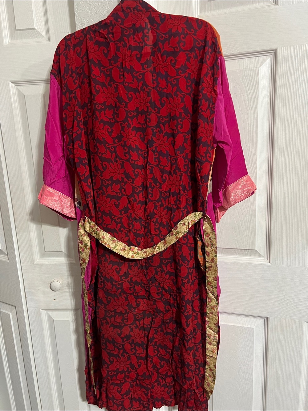Colorblock Floral Kimono - Fuchsia, Orange & Red - Picture 2 of 3
